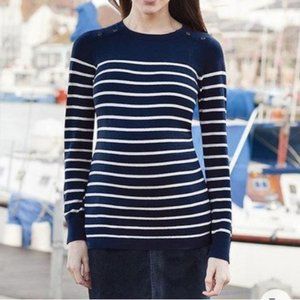 JoJo Maman Bebe Maternity Breton Striped Sweater, Navy/Ecru Stripe, M